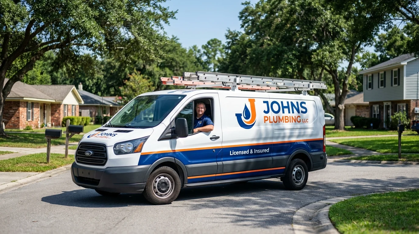 Johns Plumbing LLC service van in Newtown, PA