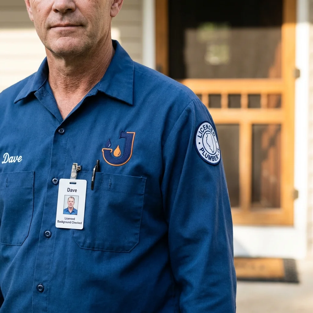 Licensed plumber showing ID badge in Newtown, PA